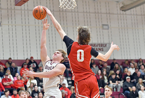 Jaxson Slagle turned in a double-double with 20 points, 10 rebounds and four blocks in Aurora’s 59-46 win at Waverly Friday. 