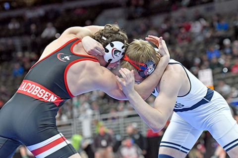 Aurora’s Owen Jacobsen wrestled his way to a third place finish in Class B’s 190-pound bracket during the state wrestling championships over the weekend.