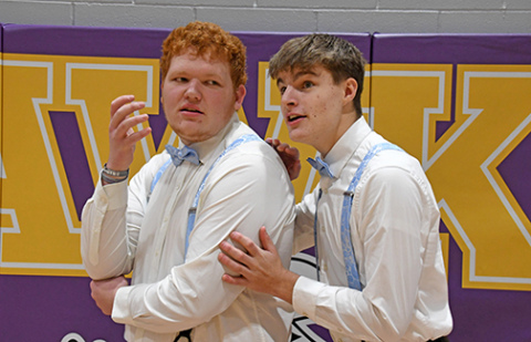 Hampton students Noah Miller (left) and Brayden Wolinski performed in Varsity Duet at the Ardys Dunsmoor Memorial Speech Invite on Saturday.