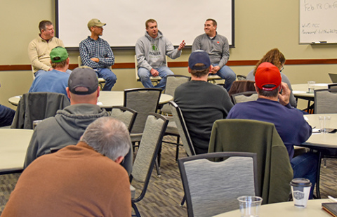 Area farmers participate in a Nitrogen Challenge panel discussion held in York last month. 