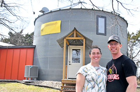 Aaron and Chandra Blase have been working on finishing up the new addition to their farmhouse in which they connected a grain bin to the north side of their home north of Hordville.