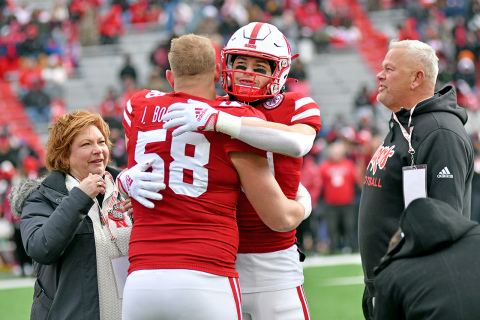 Aurora grad Nate Boerkircher, pictured here during older brother Ian’s senior day at Nebraska in 2022, was selected 56th overall by the Jacksonville Jaguars during Friday night’s NFL draft. 