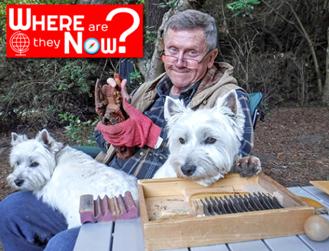Marquette High School grad Scott Beyer worked for the U.S. Forest Service for 36 years as a silviculturalist and timber planner in Oregon. Now retired, he spends his time carving wood. Pictured with him are his terriers, Baxter and Toby.