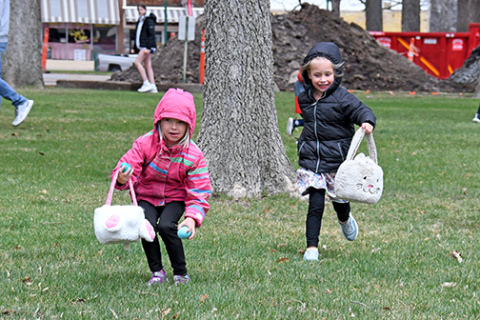 Easter egg hunters fill their baskets on Saturday