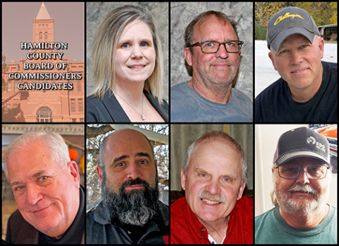 The seven candidates for Hamilton County Commission are, top from left, Nicole SaBell, Matt Snoberger, Andrew Holtorf, Rich Nelson, Chris Slocum, Francis McDonald and Allan Coats. 