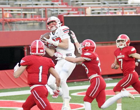 This throwback photo shows one of Nate Boerkircher’s two touchdown receptions in Aurora’s 2018 Class C1 state championship game win over Ord. 