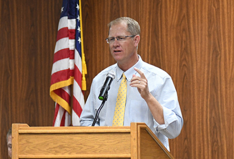 Jon Brueggeman, who serves as pastor of the Belvidere Church, gave the keynote presentation during Thursday’s National Day of Prayer event at The Leadership Center.