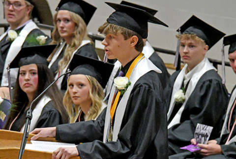 Valedictorian Lofton Ferguson went against the grain of most graduation speeches during Saturday’s commencement exercises in Hampton. Instead of challenging his classmates to “reach for the stars” and climb the ladder of worldly success, he quoted from the Josh Wilson song “Dream Small,” urging them to focus on the now and seek to build strong relationships with those around them. 