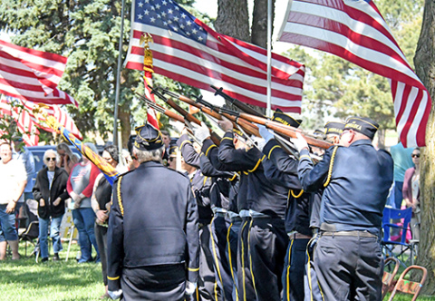 The Legion Honor Squad gave a 21-gun salute to the deceased veterans buried at the Aurora Cemetery during the Memorial Day service held Monday morning.