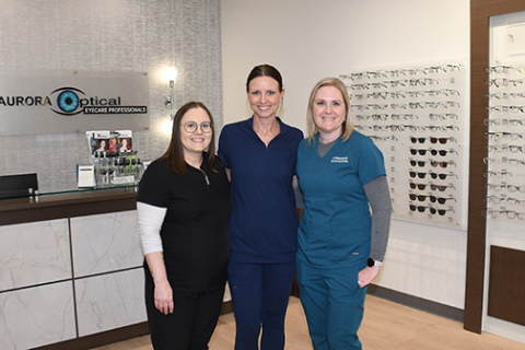 Pictured from left in the new Aurora Eyecare Professionals location on 12th Street, are from left: Sharon Beck, office manager Cassie Fink and Dr. Christa Hunnicutt, who is one of five doctor/owners of operations based in Aurora and Grand Island.
