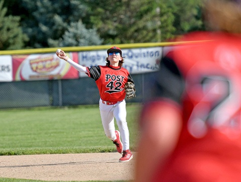 Kyson Phillips fields a grounder and makes the throw to first baseman Tate Bendorf during Aurora’s loss to York last week. 