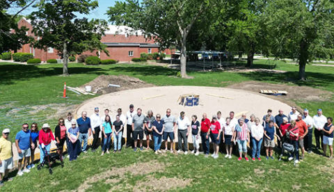 Committee members and other supporters of the new Hampton Veterans Memorial Park gathered at the site on the grounds of the City Auditorium on Memorial Day to celebrate the beginning of construction on the monument. Organizers hope to have the major part of construction on the park completed by this fall. 