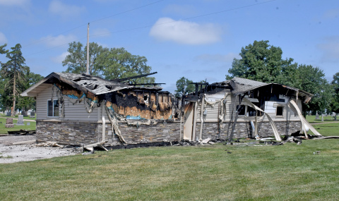 Fire destroyed this maintenance building and the equipment inside several hours after Wednesday's storm
