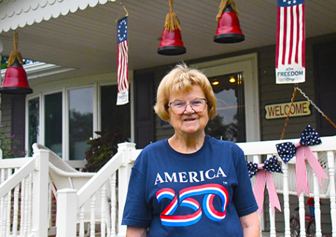 Glenna Markham is one of many area residents who shares her love of country with red, white and blue decorations both inside and outside of her home.