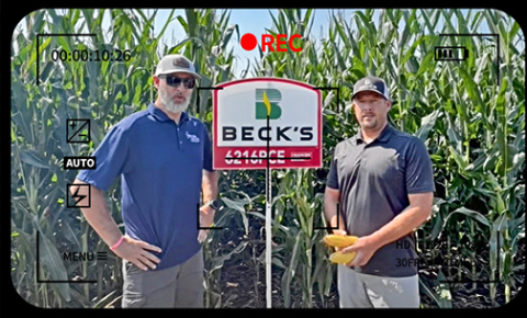 Above is a screenshot of a video on the Hamilton County Corn Growers Association Facebook page featuring an interview between corn growers past president Mike Bergen and Beck’s Hybrids seed advisor Luke Samuelson. This year, instead of a live plot tour, the association will feature interviews recorded at the test plot south of Aurora with representatives of each of the companies represented. 