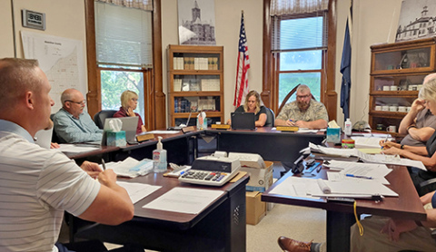 Aurora City Administrator Adam Darbro speaks to the Hamilton County Board of Commissioners on Monday to ask for an increase in the EMS subsidy for FY 2026-27. 