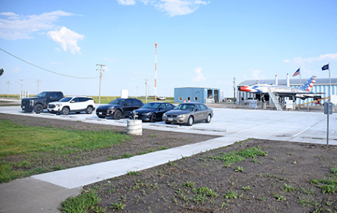 The main driveway and parking area outside the airport manager’s office were replaced with new concrete during construction this summer at the Aurora Airport. 