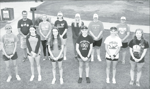 Members of the 2020 Aurora girls golf team include, front from left: Emma Young, Ella Sandstrom, Kassidy Stelk, Kylee Young, Annalese Talkington, Maddie Krejci. Back from left: Coach Rick Bell, Laura Hansen, Madelynn Johnson, Riley Darbro, Grace Ziegler, Emily Pedersen. Not pictured: Izzy Hoos and Miranda Hoos. News-Register/Kurt Johnson