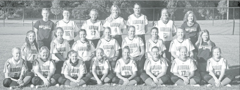 Members of the 2020 Aurora softball team include front from left: Noel Eckert, Callie Gaskill, Kaleigh Metzger, Kylie Larson, Brooklyn Moody, Courtney Oswald, Alyson Wieczorek, Lauryn Thomas. Second row: Taylor Janda, Kaelin Sparr, Meredith Sanderson, Eva Fahrnbruch, Taryn McKinney, Zaydyn Roberts, Sydney Thomas, Grace Howland. Back row: Hannah Janda, Mattie Gilley, Morgan Bonifas, Zarian Arends, Rylee Olsen, Carrie Brosman, Zoe Johnson. News-Register/Richard Rhoden