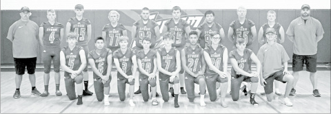 Members of the 2020 High Plains football team include front row, from left: Trevor Carlstrom, Javier Marino, Tanner Wood, Logan Bagwell, Gavin Morris, Mario Lesiak, Gehrig Urkoski, Wyatt Urkoski, coach Darius Williams. Back row: Coach Greg Wood, Lane Urkoski, Cole Swanson, Caleb Swedenburg, Adam Behrans, TJ Heitt, Joaquin Ramirez, Cabot Archer, Shane Cook, Coach John Bos. News-Register/Richard Rhoden
