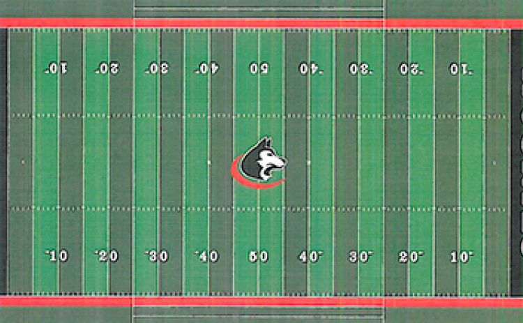 A new field turf scheduled for installation will feature this design, with red letters in solid black end zones, a red border around the field and a new Husky logo in the center of the field.