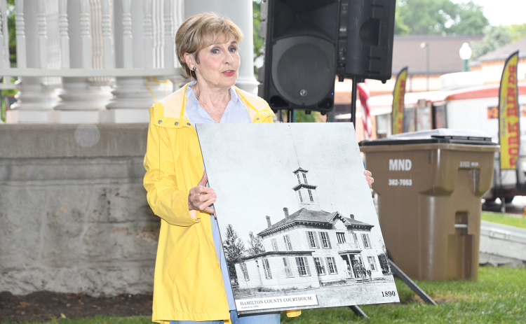 Pippa White shared the story of how the previous Hamilton County Courthouse was burned, prompting construction of the existing structure in 1895.