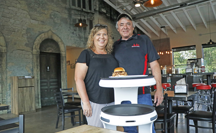 Marni and Jim Danhauer welcome the two-week trial of this robo server as a means to reduce the workload of their current staff members and add to the business at JoJo’s Gelato & Grill.