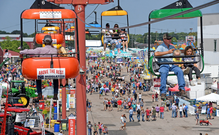 The overhead tramway provided a different perspective of the Nebraska State Fair, showing a fairgrounds full of people, ag equipment, food vendors and carnival rides.