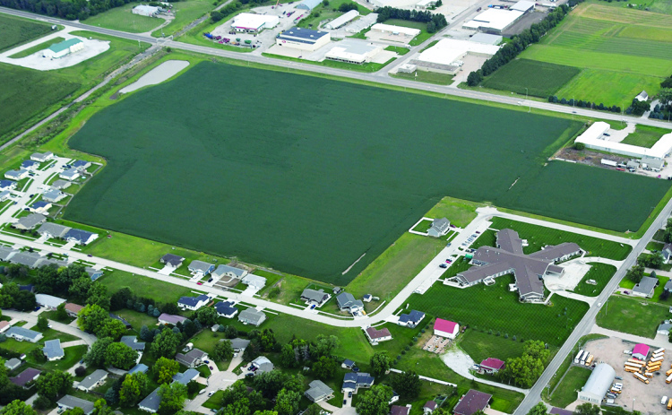This aerial view of the Streeter Subdivision in Aurora shows where 60 housing lots have been approved and will soon begin various phases of infrastructure construction. Streeter third and fourth additions are located toward the center portion of the photo, between Westfield Quality Care at bottom right and the 10-unit Streeter Second Subdivision at top left.