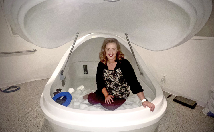 Hello Gorgeous owner Georgia Berthelsen was excited to try the new float therapy unit, jumping in before the water was added.