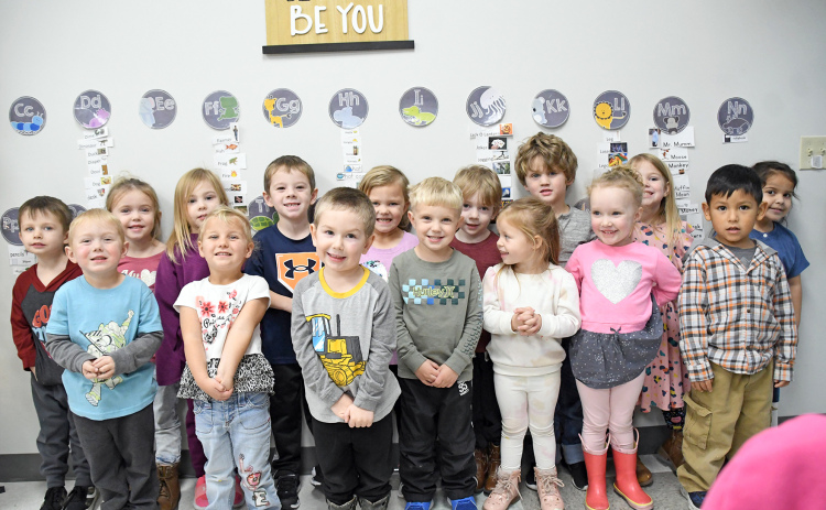 Giltner’s morning 3-year-old preschool class includes front row from left: McCoy Boehle, Scarlett Consbruck, Kaiden Harmon, Denton Sell, Emerysn Smith, Emelyn Gerberding, Pablo Martinez-Calderon. Back row: Liam Loveland, Chloe Sell, Avalynn Peard, Blaine Danielson, Kennalynn Pfeifer, Parker Zierott, Mason Huenefeld, Riley Bachman, Sophia Reynoso. Not pictured: Leo Stalvey.