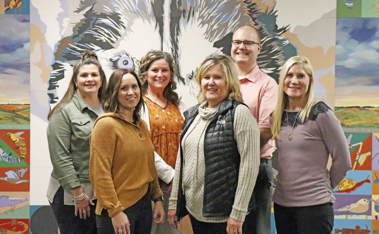 School counseling staff at the 4R district is taking steps ahead with digital class registration, and updated professional titles, just in time for National School Counseling Week. Together, Aurora’s counseling staff includes, from left, Michelle Sutter (HS counseling administrative assistant), Emily Hoegh (district mental health therapist), Erlinda Amen (elementary school counselor), Barb Bonifas (high school counselor), Jake Willems (high school counselor) and Angie Moural (middle school counselor).