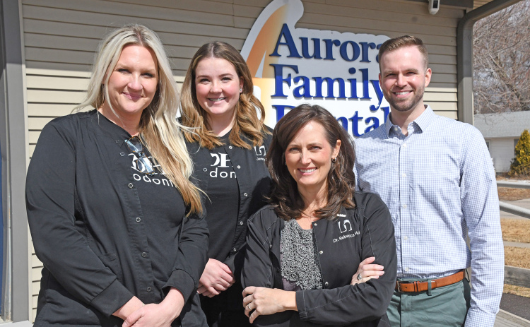 Pictured during their first day of operations at the Hohl Orthodontics satellite office in Aurora are from left: Jenny Fleek, Jenny Schenk, Dr. Rebecca Hohl and Dr. Landon Peterson.