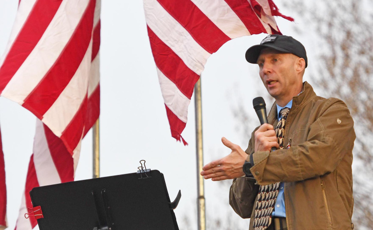 Retired Air Force Colonel and president of Cause of America Shawn Smith delivers a speech on election security issues. His main suggested solution was a return to hand-ballots counted by the local precinct.