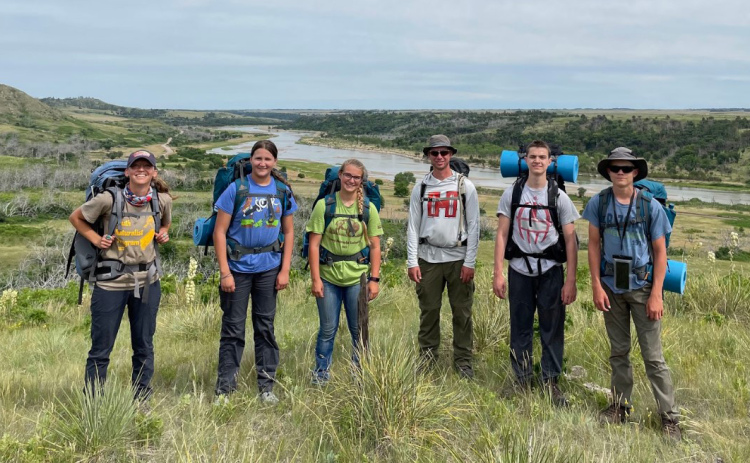 Pictured last week on a backpacking hike into camp at Niobrara Valley Preserve are, from left: Sarah Bailey, Zildjian Sandberg, Kim Evans, Alex Briner, Atticus Miller and Jacob Fink.