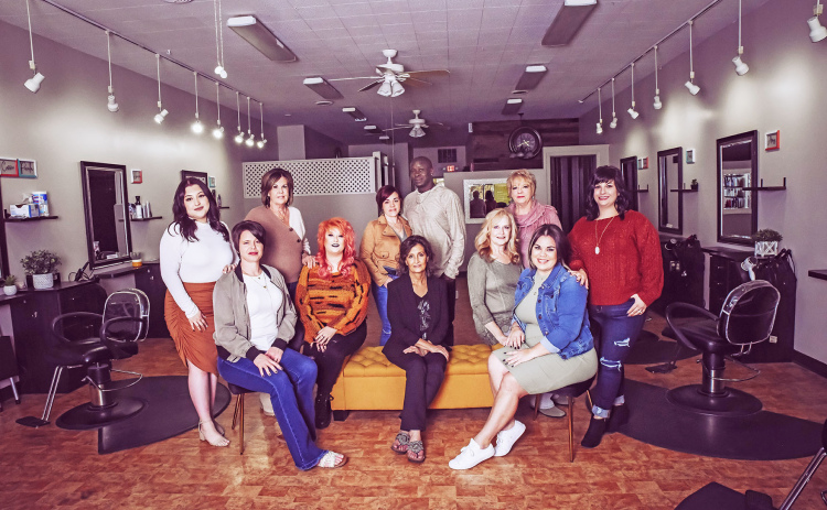 The Master Stylists team poses for a photo at the salon in Grand Island, front from left: Abbie Hayes, Andi Niles, Shannon Aldana and Rebecca Pfeifer. Back from left: Paula Vazquez, Linda Douglas, owner Jennifer Archie, Floyd Archie, Amy McIntosh, Kathy Vowels and Rachel Jerke. Jennifer stated that her business is like a family to her, something she said she wants to continue from founder Jeanene Campos.