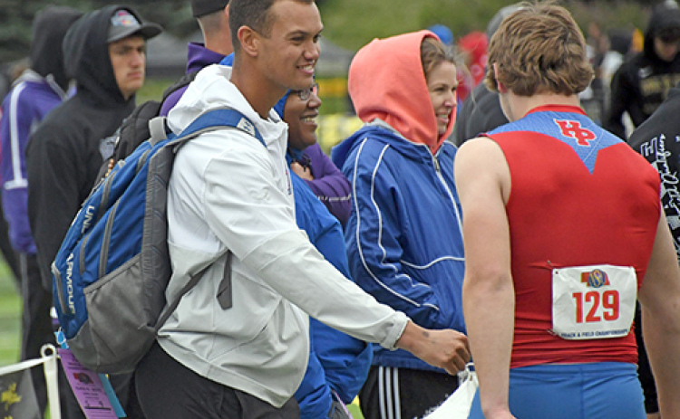 Darius Williams, shown here at the 2022 state track and field championships with former Storm athlete Trevor Carlstrom, takes over as head coach for the HPC track team.