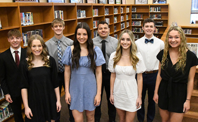 Aurora High School prom candidates were announced this week, with coronation of king and queen scheduled for Saturday evening at The Leadership Center. Candidates, pictured front from left: Eva Fahrnbruch, Aleah Vinkenberg, Kylie Svoboda, Kasey Schuster. Back from left: Wyatt James, Carsen Staehr, Carlos Collazo, Gabe Peterson.
