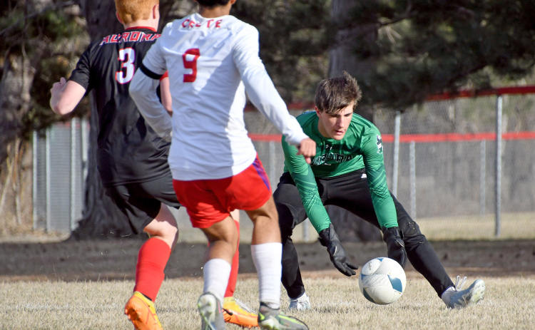 Devin Otto defends in goal for the Huskies in last week's win over Crete.