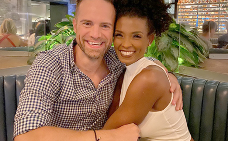 Scott Rickert and his partner of seven years Sasha Gorden are pictured at a resturant on the Las Vegas strip. Rickert stated that one of the couple’s goals is to do more traveling around the world together.