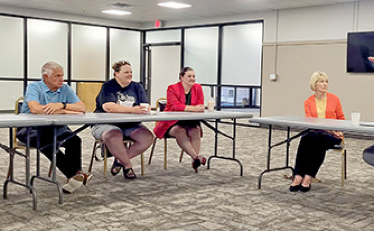 Bryan Slone, president of the Nebraska Chamber of Commerce talks to community leaders in Aurora Thursday morning. The forum touched on topics such as housing, workforce, economics and even immigration.