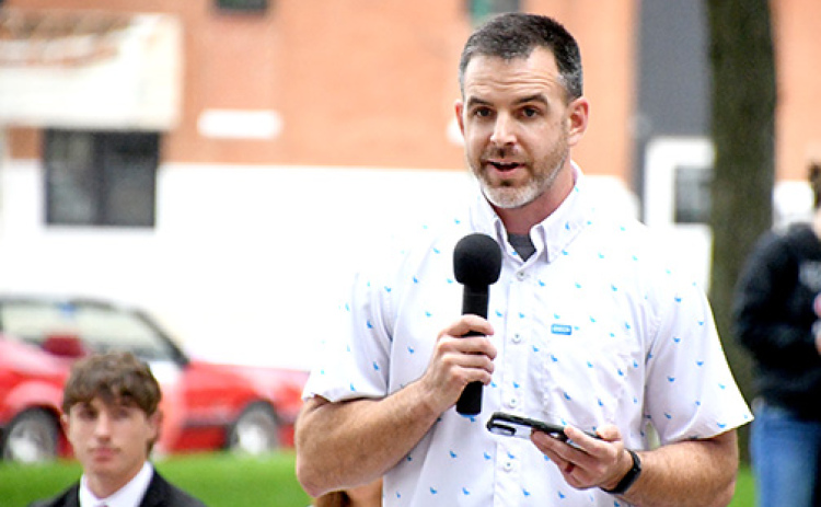 Aurora grad Bryan Ladd was the keynote speaker at Friday’s Homecoming pep rally.