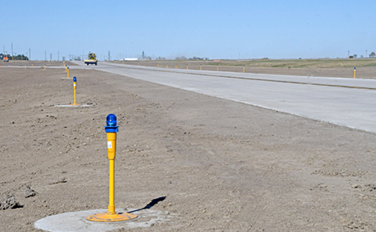 New LED lights line the recently completed taxiway at Aurora Airport.