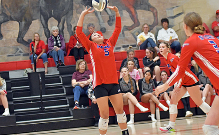 Gahvi Lesiak sets up her teammates offensively during HPC’s four-set win over Nebraska Lutheran Monday night in the D2-4 subdistrict.