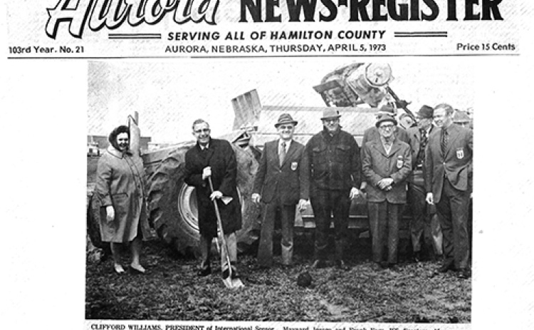 A front page photo in the April 15, 1973 News-Register shows Cliff Williams, president of International Sensor Systems, breaking ground for the ISSI plant in the Aurora Industrial Park.