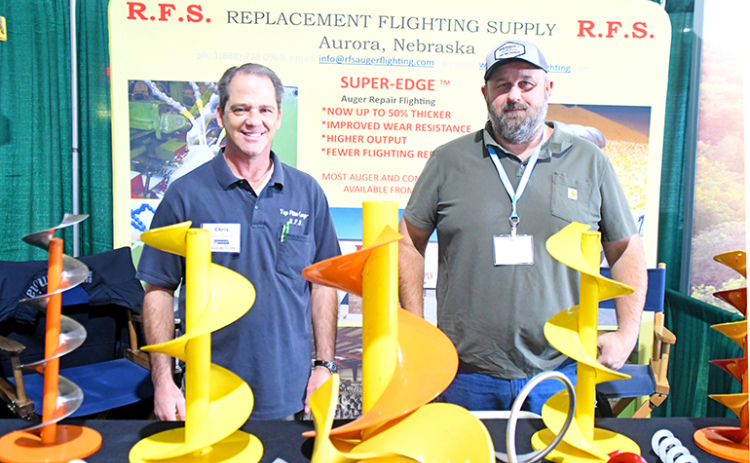 Aurora auger flighting manufacturer, Top Flite was represented at December’s Nebraska Ag Expo in Lincoln by company general manager Chris Schaffert, left, and shop manager Jack Lovejoy.