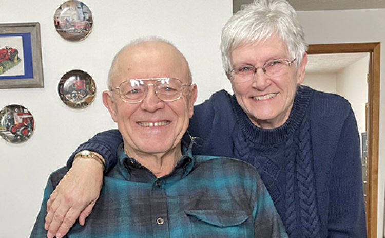 Gene Schlecte and his wife, Sandy, are seen here in their home near Waco. Schlecte was honored by the York-Hamilton Cattlemen Tuesday for his many years as a York County cattle producer.