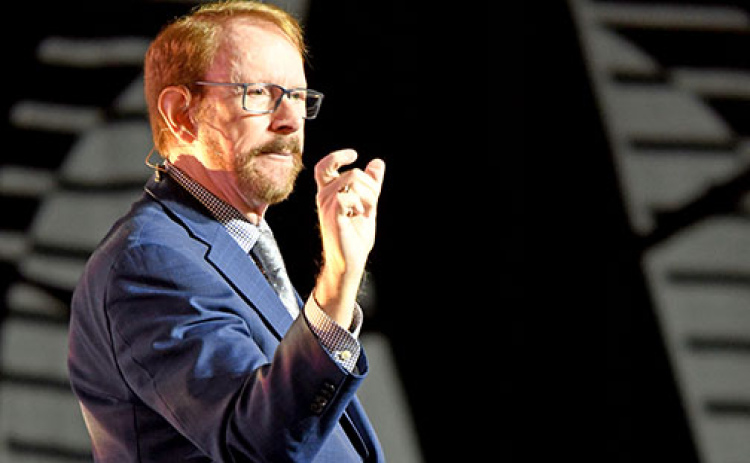 Futurist Daniel Burrus addresses the crowd at the Aurora Cooperative Annual Meeting and Summit last Wednesday in Grand Island.