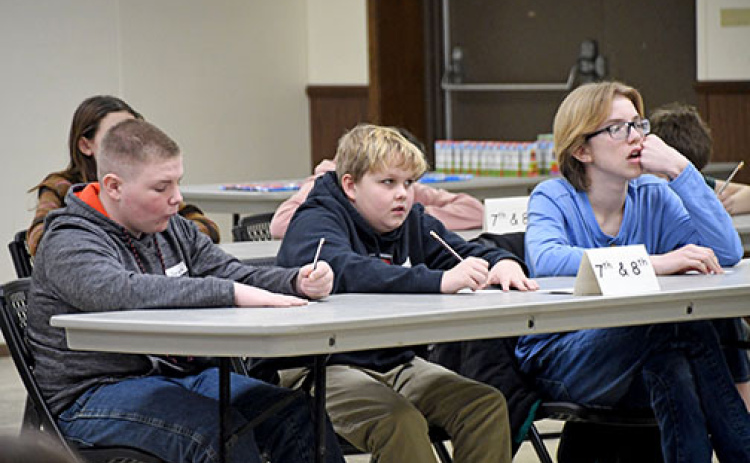 Three of Giltner’s best spellers competed in the Hamilton County Spelling Bee last Tuesday at the fairgrounds. From left are, Jaxyn Eastman (eighth grade), Jack Nuss (seventh grade) and Tanner Schelkopf (eighth grade).