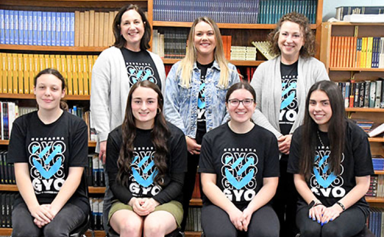 The four participants in the inaugural Educators Rising program at Aurora High School are backed by their teachers. Seated, from left, are juniors Cara Thomas, Briana Onnen, Jorja Pohlmeier and Lilli Champion. Standing are AHS teachers Rebecca Huls, Grace Samuelson and Lindsey Pohlmeier.